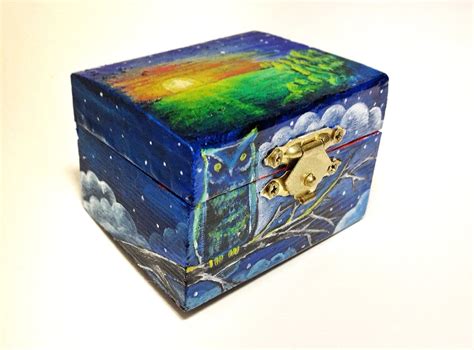 Hand painted Trinket box keepsake box painted wooden box owl