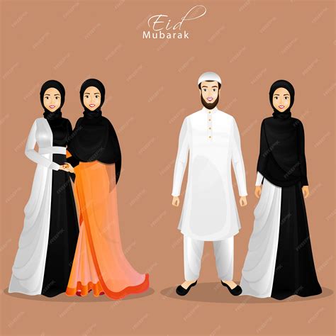 Premium Vector | Character of islamic people in their traditional ...