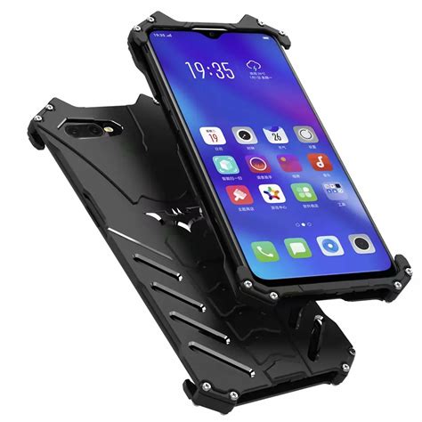 R JUST Cool Aluminum Metal Shockproof Cover Shell Case With Bat Bracket for OPPO K1 F7 A7X A5 A3 ...