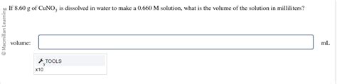 Solved If 8.60 g of CuNO3 is dissolved in water to make a | Chegg.com