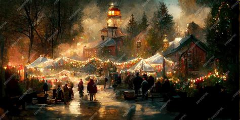 Premium Photo | Christmas village. digital illustration. painting. beautiful scenario