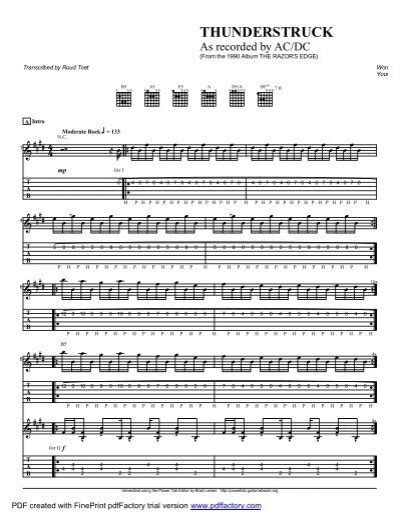 Complete Transcription To "Thunderstruck" (PDF) - Guitar Alliance