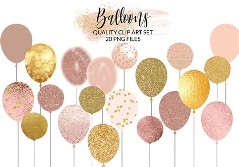 Rose Gold Balloons Clipart, Glitter Balloons Clip Art, Foil Balloon PNG, Pastel Balloons, Party ...