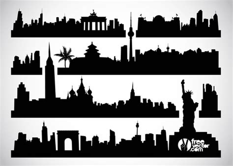 Cityscape silhouettes Free vector in Adobe Illustrator ai ( .ai ) vector illustration graphic ...