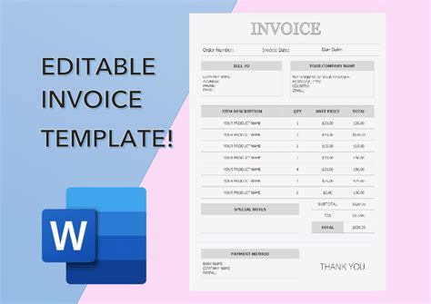Invoice Invoice Template Invoice Template Word Printable - Etsy España