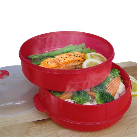 2-Tier Microwave Steamer in Red | Steam recipes, Microwave steamer ...