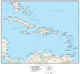 Black & White Caribbean Sea Map with Countries and Major Cities - CARIBB-533915