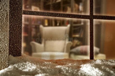 Outside Snowy Winter Window View with Cozy Relaxing Home Interior ...