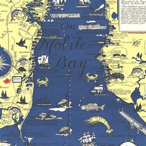 Vintage Map of Mobile Bay, 1950 by Ted's Vintage Art