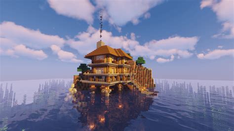 It was supposed to be just a small fishing hut, but now it's a cozy island house! : r/Minecraft