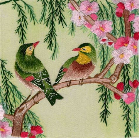 Chinese Silk Embroidery Artwork Handmade Bird Floral China Folk Decor Handicraft | Folk decor ...