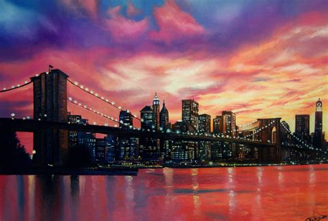 Pin by T E H on Skylines | New york painting, Night painting, Skyline