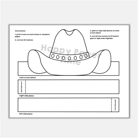 Cowboy Hat Paper Crown Printable Wild West Coloring Craft Activity For ...