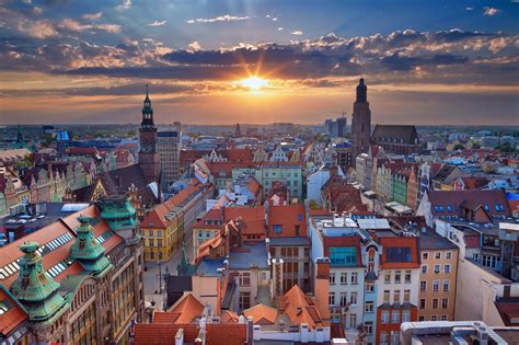 Download Horizon Cityscape City Sunset Panorama Poland Man Made Wrocław HD Wallpaper