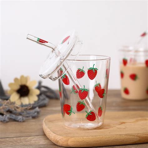 Kawaii Sweet Strawberry Cup With Straw - Kuru Store in 2021 | Glass cup, Cup, Strawberry