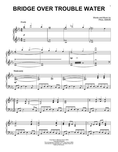 Bridge Over Troubled Water by Simon & Garfunkel Sheet Music for Piano ...