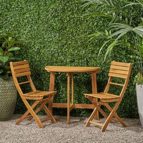 Sophia Outdoor 2 Seater Half-Round Folding Acacia Wood Bistro Table Set, Natural - Walmart.com ...