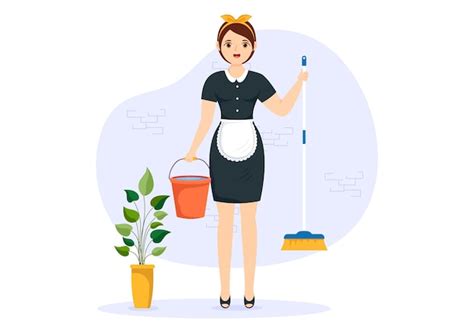 Premium Vector | Girl maid illustration of cleaning service wearing her uniform with apron for ...