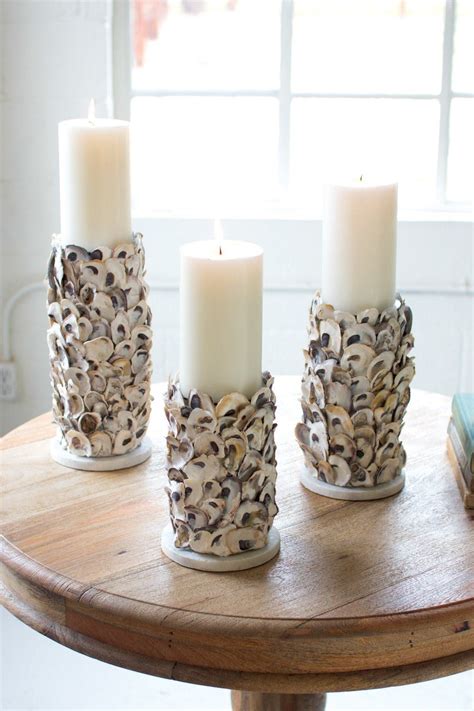 Kalalou Oyster Shell Pillar Candle Holders - Set Of 3 are a never seen ...