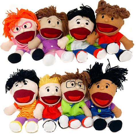 8 Hand Puppets for Kids - Plush Multiculturalism Puppeteering Set with ...