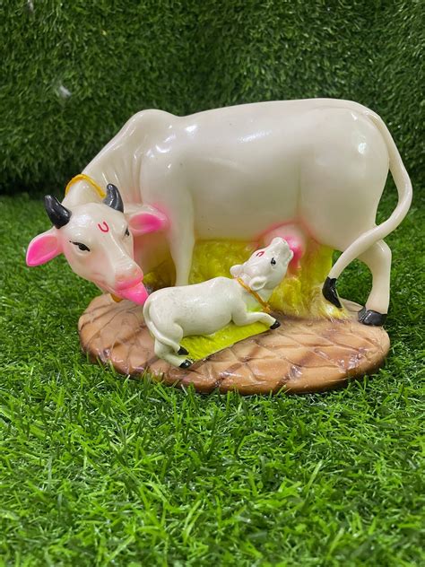 Beautiful White Hand Sculpted Cow and Calf Statue / Two Size Available ...