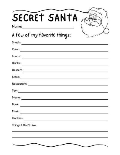 Secret Santa Form Secret Santa Questionnaire Work Secret Santa | Images and Photos finder