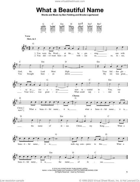 What A Beautiful Name sheet music for guitar solo (chords) (PDF)