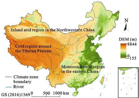 China's terrain and geographic regions (Data from Zheng et al., 2015 ...