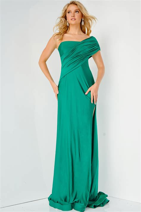 JVN22338 Emerald Off the Shoulder Sheath Prom Dress - JVN