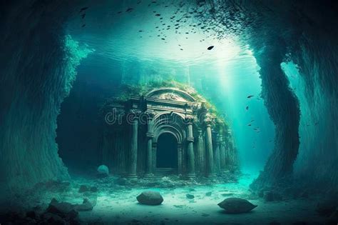 Abandoned Ruins of Atlantis in Sea at Depth in Underwater Cave Stock ...