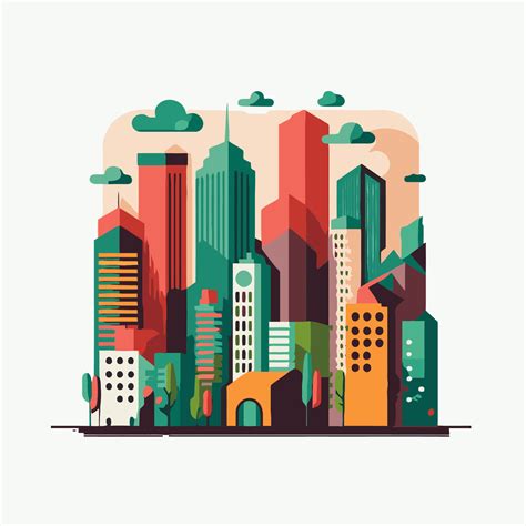 smart city buildings icon logo flat vector style, cityscape ...