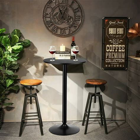 Gymax 24" Round Pub Table Bistro Bar Height Cocktail Table W/Metal Base ...