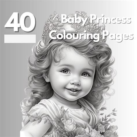 40 Baby Princess Colouring Book, Adults Instant Download Grayscale Colouring Book Printable PDF ...