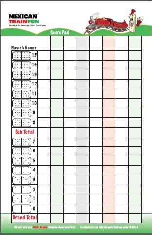 Mexican Train Dominoes Scoresheet Printable