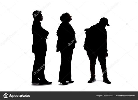 Silhouette Group People Waiting Line Crowd Isolated White Background ...