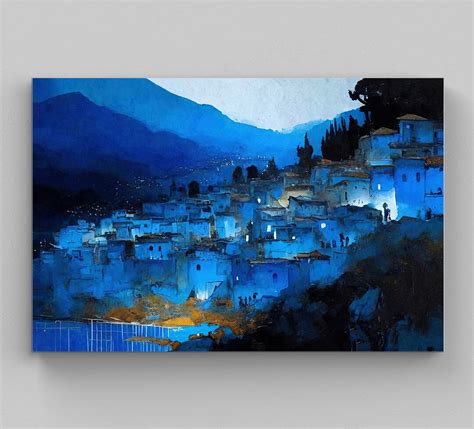 Blue City Morocco Moroccan Wall Art, Painting, Home Decor, Art Deco ...