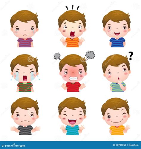 Cute Boy Faces Showing Different Emotions Stock Vector - Illustration of greeting, expression ...