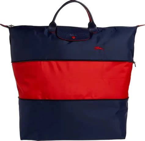 NEW LONGCHAMP LE Pliage Expandable Large Travel Weekend Tote Bag Navy/Vermilion $99.99 - PicClick