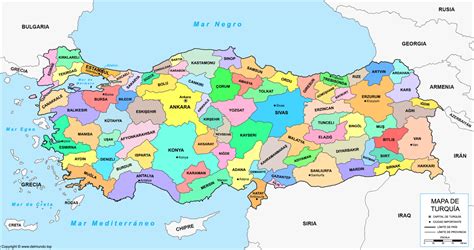 Mapa de Turquía: Provincias y Ciudades (Político y Físico)