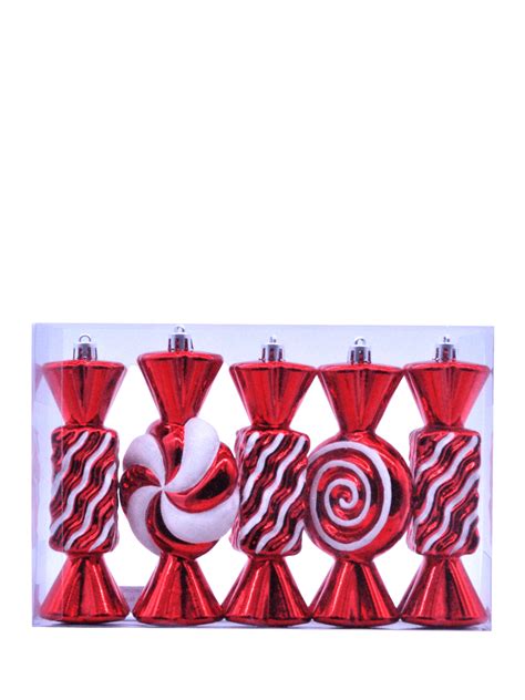 Pack of 5 Red / White Stripped Candy Hanging Decorations - Home Gallery