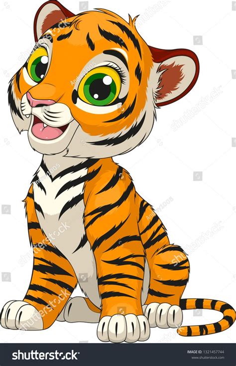 Vector illustration of an funny cheerful tigre sitting sits over white ...