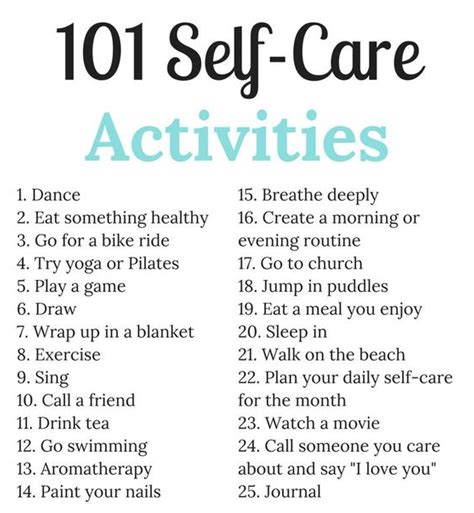 101 Self-Care Activities | Self care activities, Activities for teens, Self care worksheets