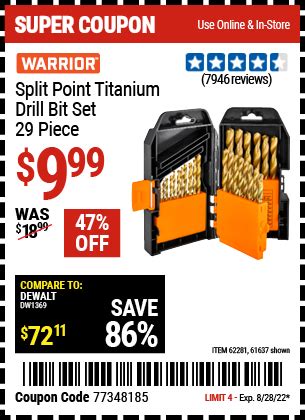 WARRIOR Titanium Drill Bit Set 29 Pc for $9.99 – Harbor Freight Coupons