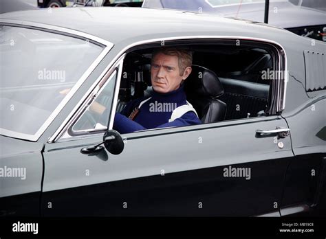 Steve McQueen model or mannequin in a Ford Mustang GT (the Bullitt film ...