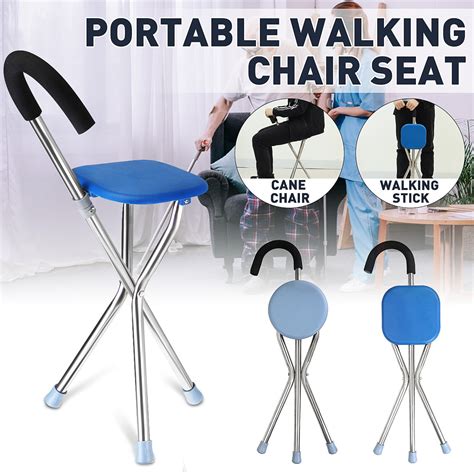 2-in-1 Stainless Steel Portable Lightweight Folding Walking Chair Stick With Seat Outdoor Cane ...