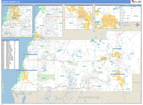 Pasco County, Florida Zip Code Wall Map | Maps.com.com