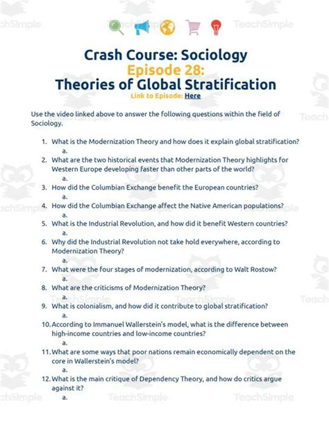 Crash Course Sociology #28: Theories of Global Stratification Worksheet ...