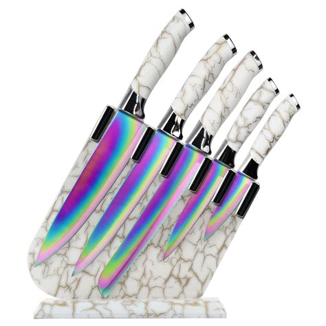 Buy Rainbow Set, Non Stick Kitchen Knives Set with Acrylic Block, 6 Piece Stainless Steel Knives ...