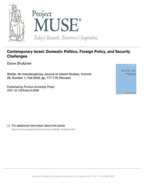 (PDF) Contemporary Israel: Domestic Politics, Foreign Policy, and ...