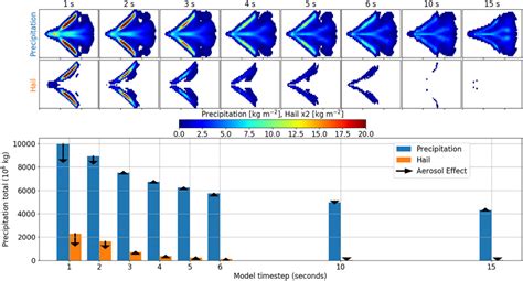 of precipitation and hail after 2 hr of simulation time, for ...